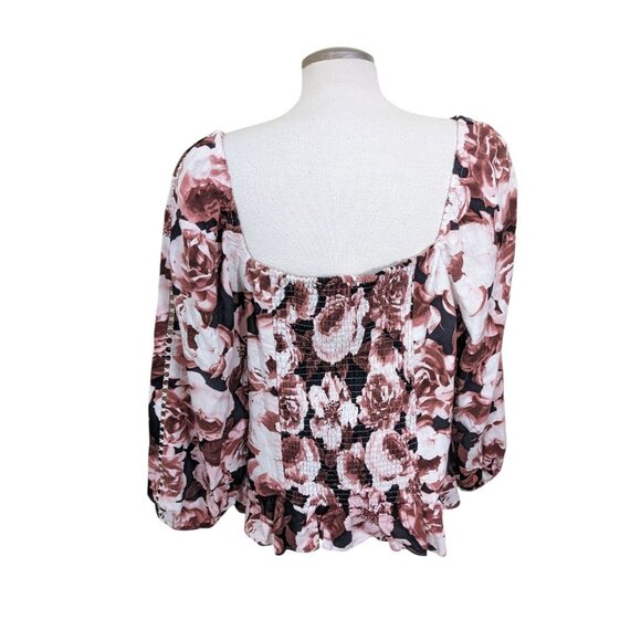 Additionelle New With Tags Blouse Top Womens Plus 2X Floral Smocked Back Linen - Picture 4 of 11